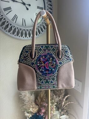 Embroidered Accent Satchel